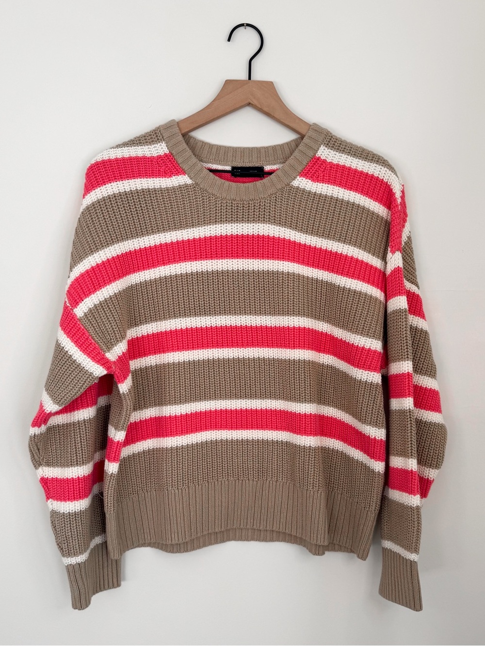 NWT GAP 100% Cotton Oversized Crop Sweater Brown White Pink Stripe Size Medium